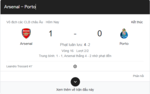 Bàn thắng Arsenal vs Porto